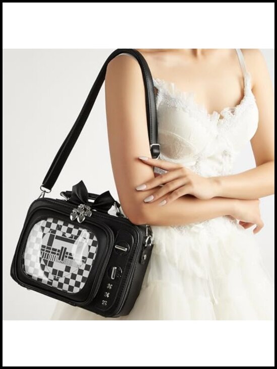 Retro TV Shaped Ita Bag Pin Display Backpack Crossbody with 2 Inserts main image 6